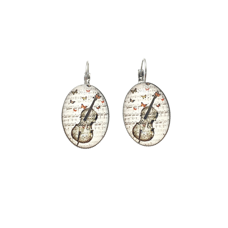 earrings oval silver steel viola